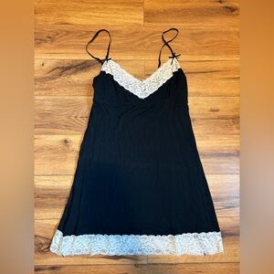 Black Slip Dress with White Lace Trim